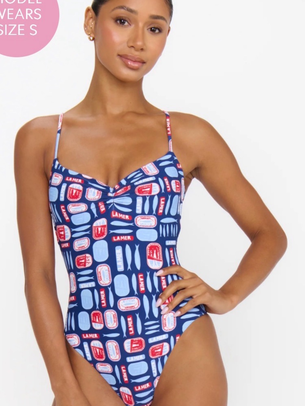 Show Me Your MuMu Navy Blue One-Piece Swimsuit with Red & Light Blue Print